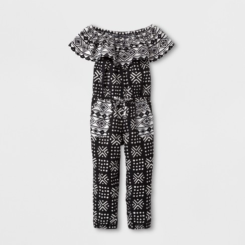 Toddler Girls' Tribal Ruffled Jumpsuit Genuine Kids® from OshKosh - Black/White | Target