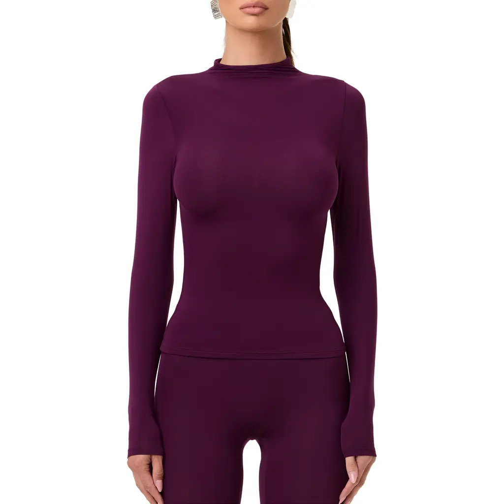 Naked Wardrobe Mock Neck Top in Dark Berry at Nordstrom, Size Medium | Nordstrom