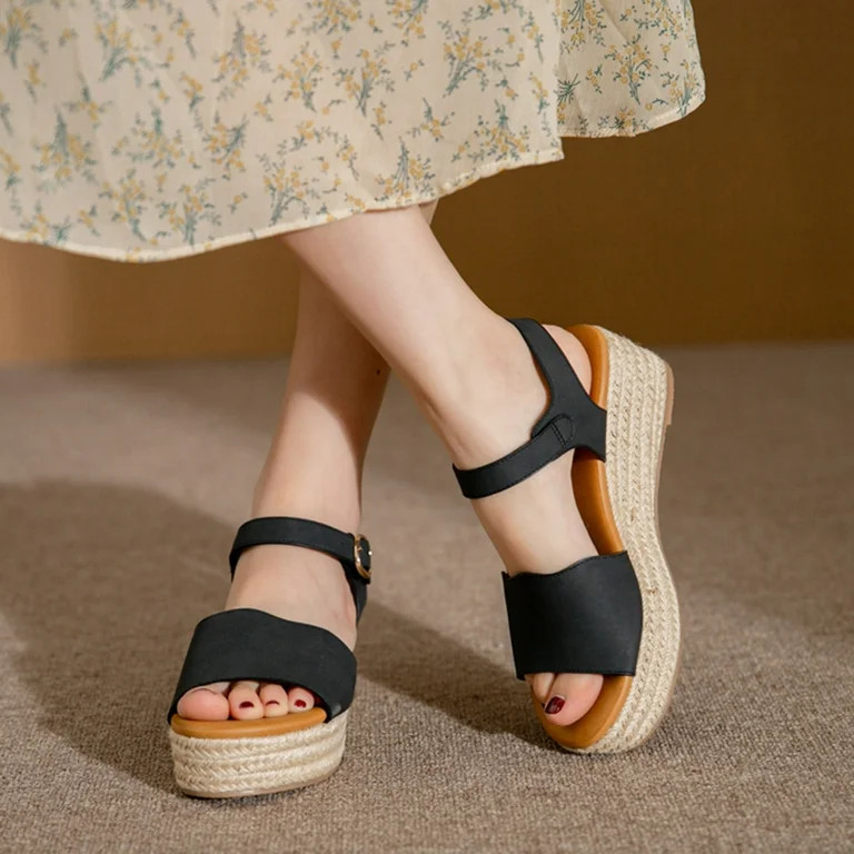 Kusou Fashion Women Summer Weave Comfortable Wedges Shoes Beach Open Toe Breathable Sandals | Walmart (US)