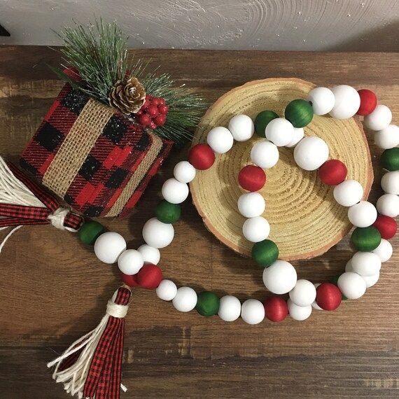 Christmas Wood Bead Garland 40in | Etsy | Etsy (US)