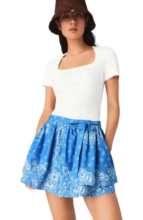 maje Printed ruffled skirt in Sky Blue Bandana Print at Nordstrom, Size 40 | Nordstrom