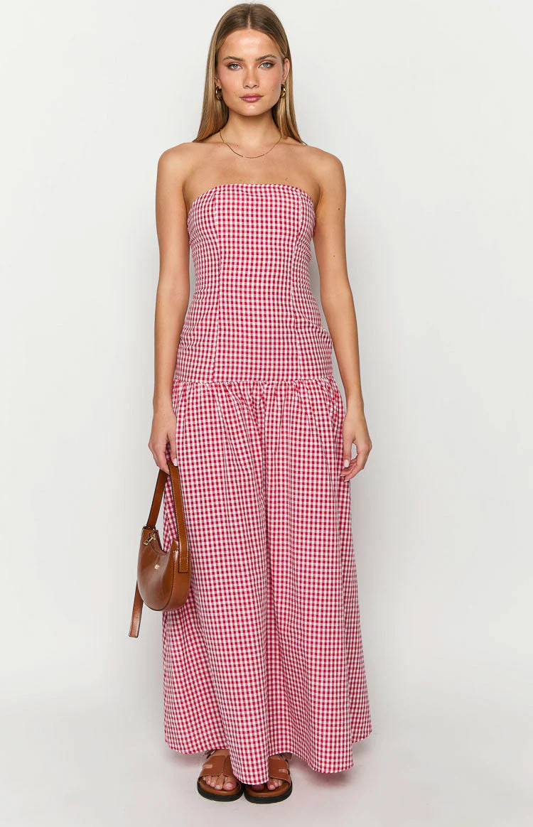 Angela Red Gingham Maxi Dress | Beginning Boutique (US)