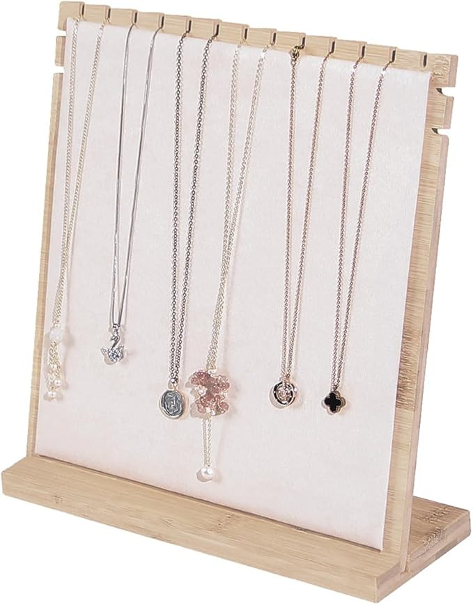 Bamboo Necklace Display Stand, Wood Jewellery Necklace Holder, Chain Jewelry Rack Organizer, Tabl... | Amazon (US)