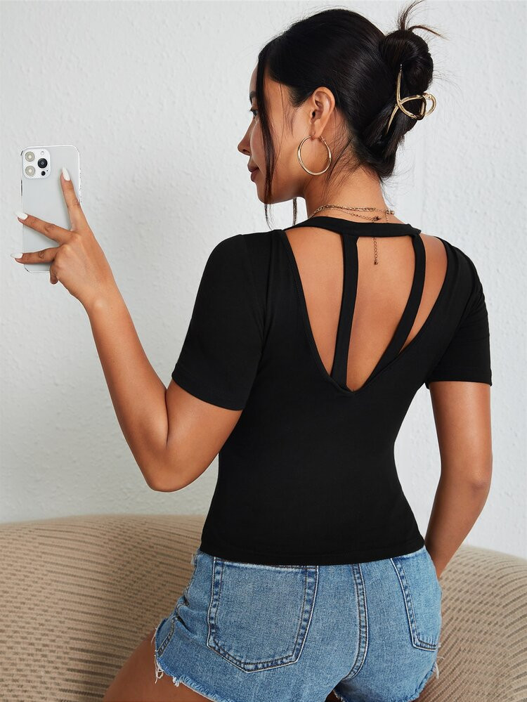New
     
      SHEIN Solid Cut Out Back Tee | SHEIN