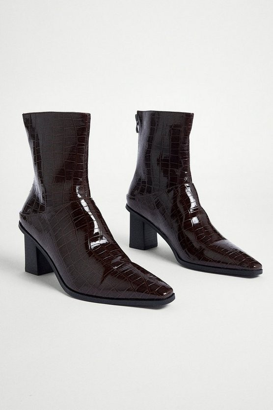 Croc Pointed Toe Ankle Boot | Warehouse UK & IE