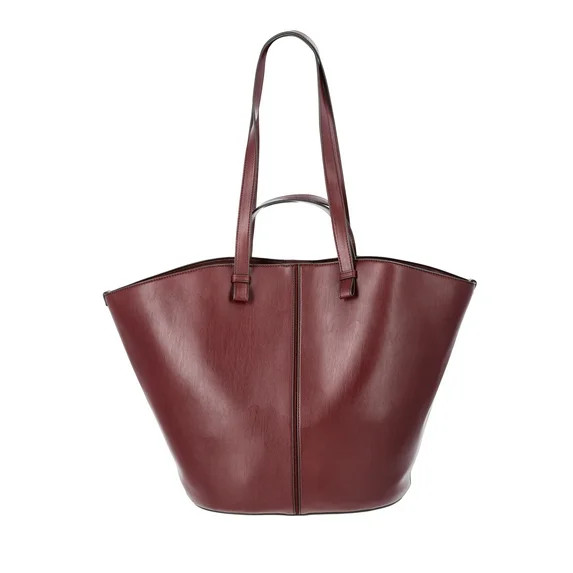 Time and Tru Women's Large Faux Leather Tulip Tote Bag, Burgundy | Walmart (US)