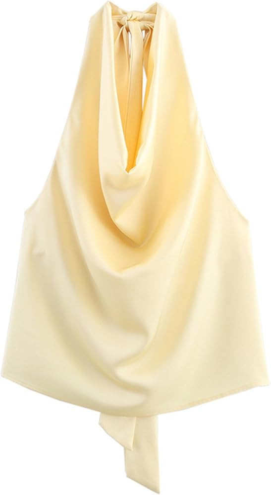CORIRESHA Women's Elegant Satin Tie Back Cowl Neck Sleeveless Silk Backless Tank Top | Amazon (US)