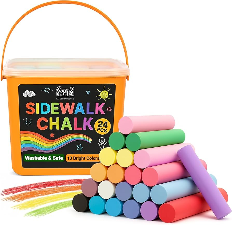 24 PCS Sidewalk Chalk for Kids - 13 Colors Bucket - Non-Toxic Washable Jumbo Chalks - Bulk Colore... | Amazon (US)