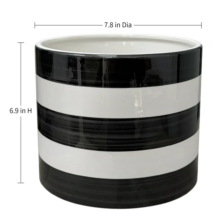 Mainstays Andrew 7.8" x 7.8" x 6.9" Round Rich Black and Arctic White Ceramic Planter | Walmart (US)