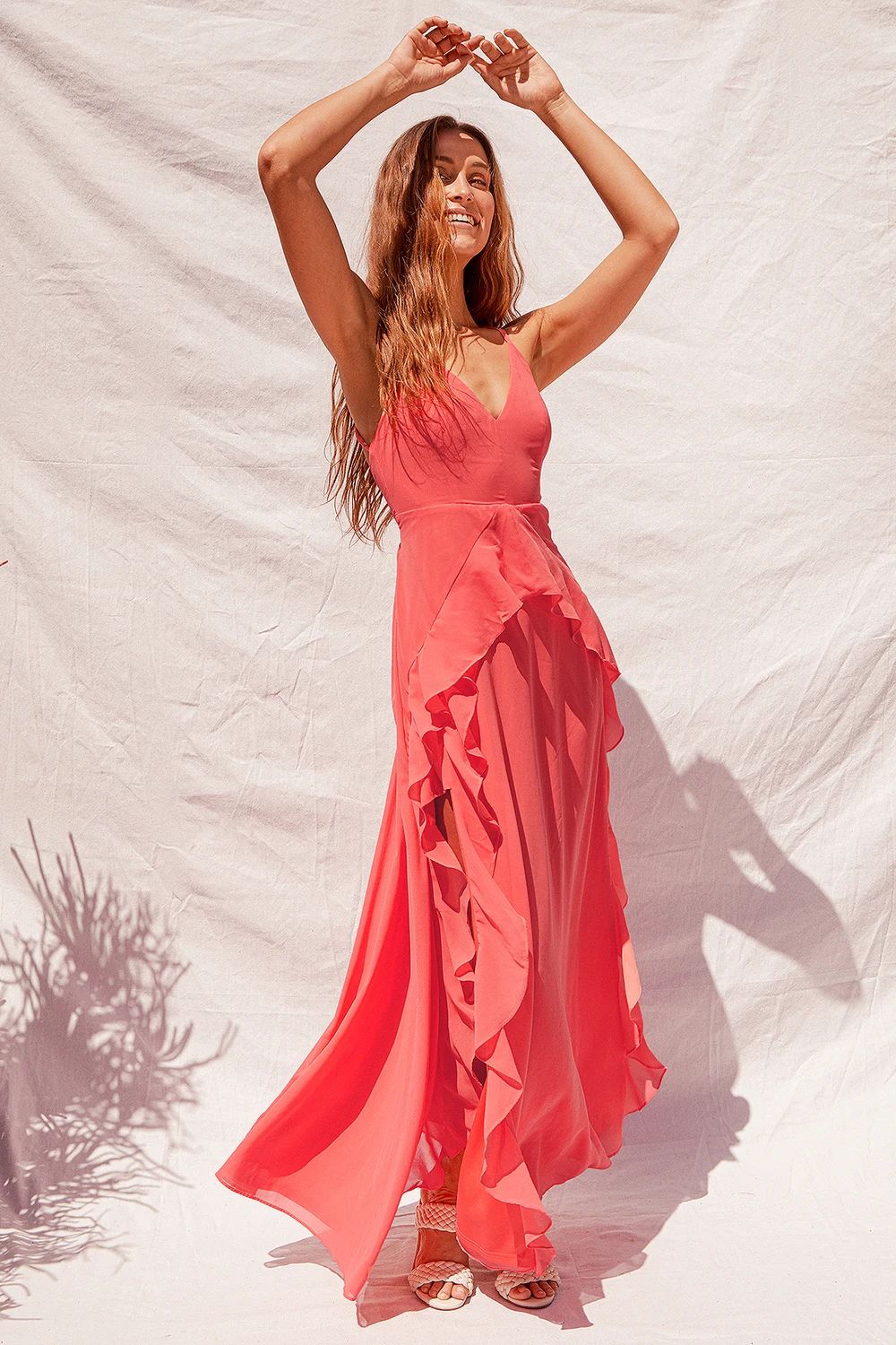 Vibrant Love Coral Sleeveless Ruffled Maxi Dress | Lulus (US)