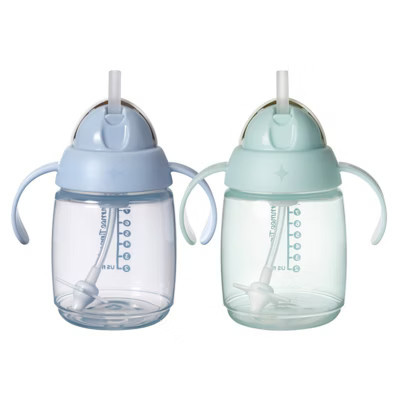 Tommee Tippee 8oz Weighted Starter Straw Sippy Cup - Blue & Green - 2pk | Target