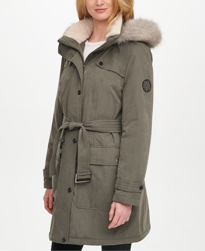 DKNY Belted Faux-Fur-Trim Hooded Water-Resistant Anorak Coat & Reviews - Coats & Jackets - Women ... | Macys (US)
