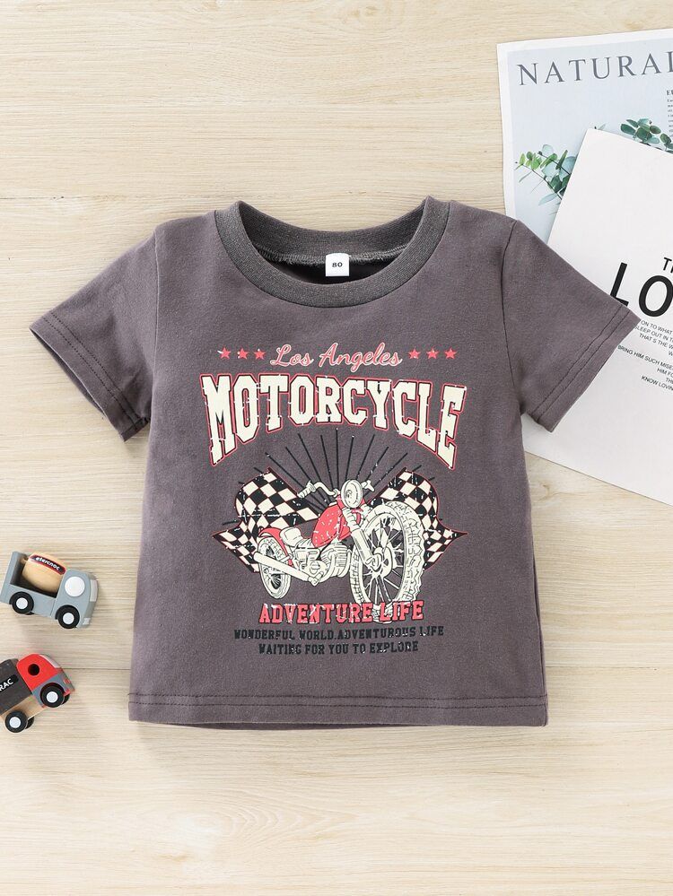 Baby Slogan & Motorcycle Print Tee | SHEIN