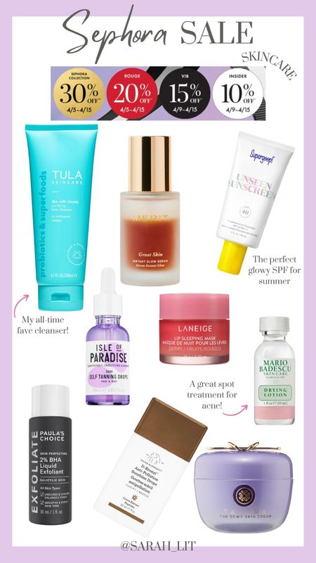 My Sephora sale skincare picks. These are some of my fave products. Drying drops are great for breakouts, cleanser is a household fave! Tanning drops are the only tan that wont break my face out, sunscreen feels like silk. Use code:YAYSAVE to save. 

#LTKbeauty #LTKxSephora #LTKsalealert