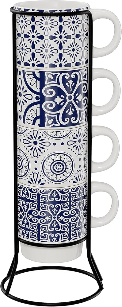 American Atelier Coffee Mug Set with Coffee Mug Rack | Ceramic Coffee Mugs Set of 4 | Stackable C... | Amazon (US)