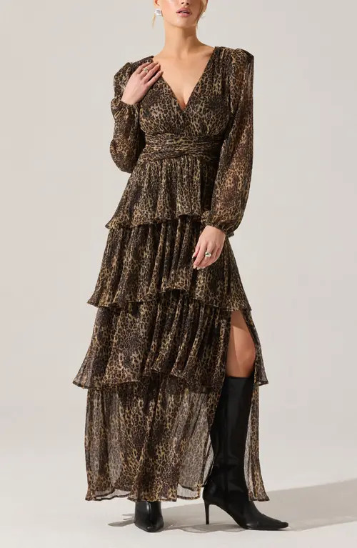 ASTR the Label Anora Metallic Leopard Print Long Sleeve Dress at Nordstrom, Size X-Small | Nordstrom