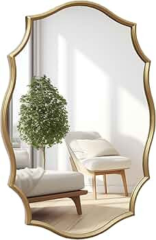 24x34 Inch Gold Oval Wall Mirror, Scalloped Edge Metal Framed Bathroom Mirror, Modern Vanity Mirr... | Amazon (US)