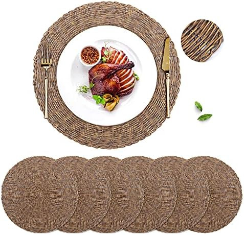 Amazon.com: GFWARE Woven Placemat Round Set of 6 Natrural Wicker Charger Heat Resistant Rattan Pl... | Amazon (US)