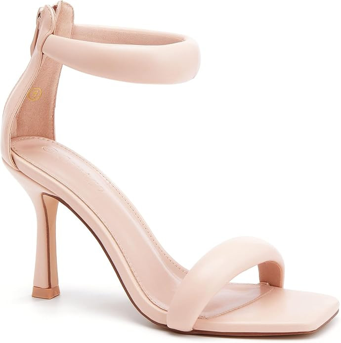 Coutgo Women's One Strap Heeled Sandals Square Open Toe Stiletto Heels Ankle Buckle Strap Summer ... | Amazon (US)