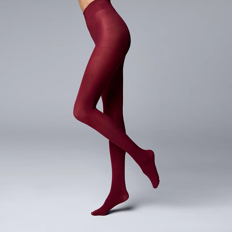 Women's Simply Vera Vera Wang Opaque 90D Control Top Tights, Size: 5, Red | Kohl's