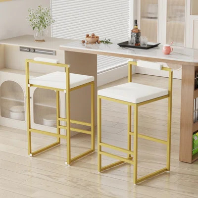 Upholstered Velvet Bar Stools Set of 2 with Gold Frames and Footrest | Wayfair North America