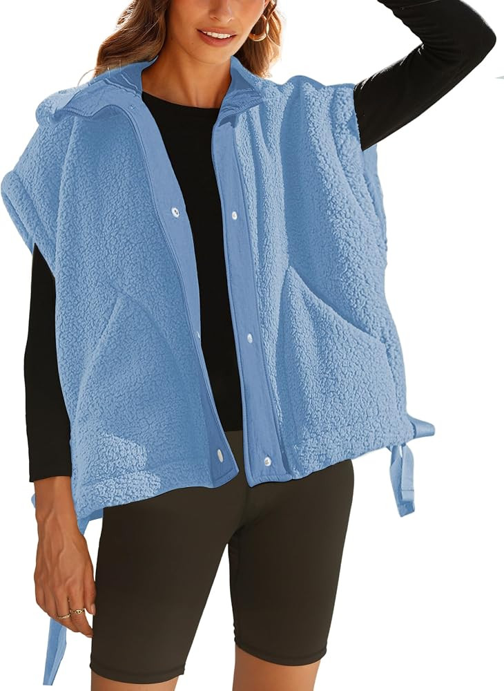 Womens Sherpa Fleece Vest Oversized Sleeveless Jacket Casual Outerwear Gilet with Pockets | Amazon (US)