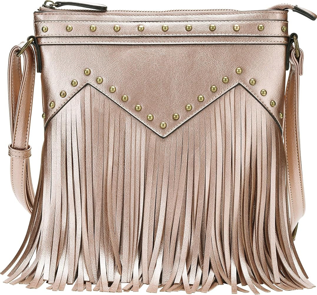 B BRENTANO Vegan Fringed Crossbody Bag with Studs | Amazon (US)