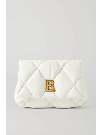 Balenciaga - Touch Puffy Embellished Quilted Leather Clutch - White | NET-A-PORTER (US)