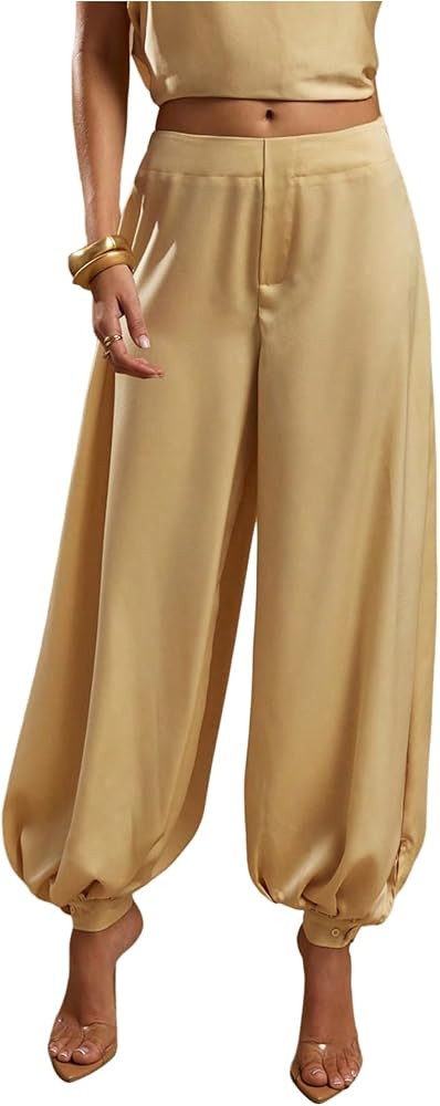 Milumia Women's Elegant Baggy Satin Pants Wide Leg Dressy Casual Palazzo Harem Pants | Amazon (US)