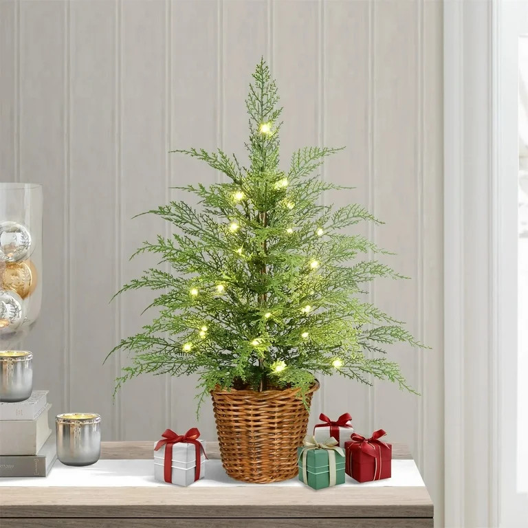 Mini Tabletop Tree, 24in Pre-Lit Artificial Christmas Tree with Warm White LED Lights, Battery Po... | Walmart (US)