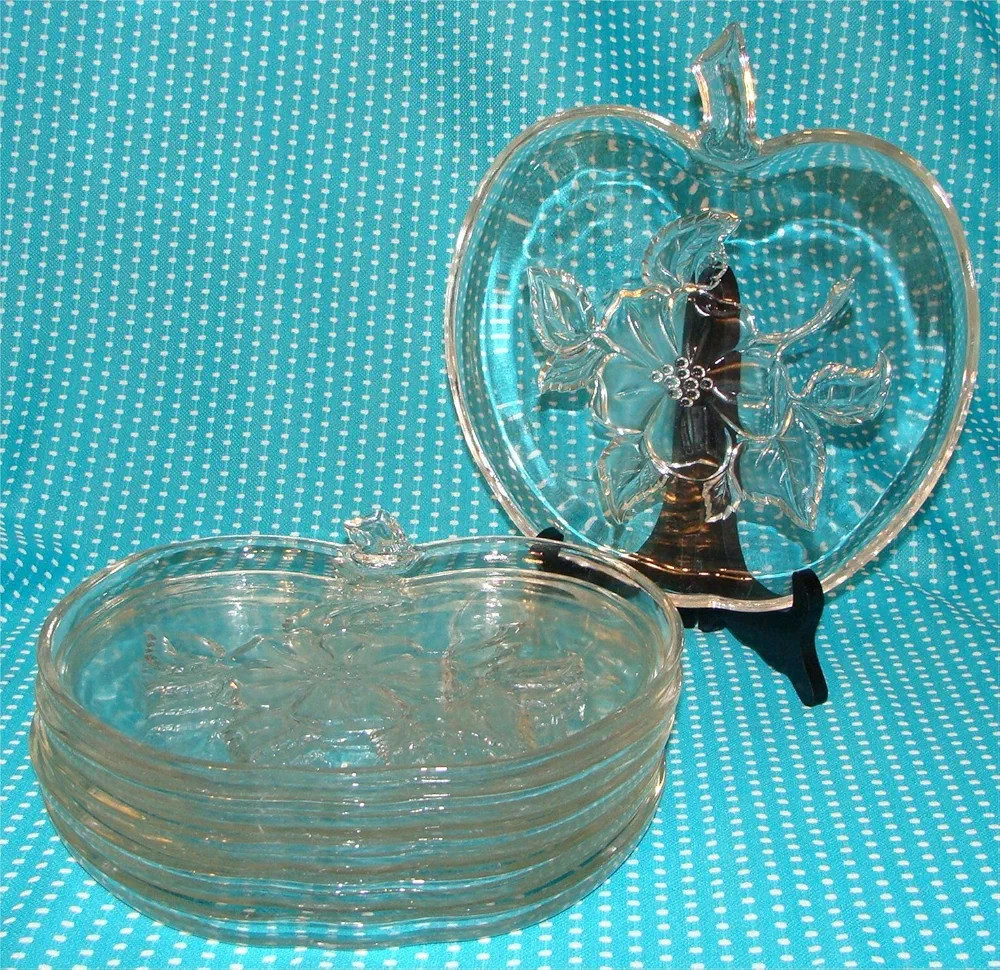 Vtg Apple Shape Luncheon Salad Plate Clear Glass Blossom Hazel Atlas Orchard Set | Amazon (US)