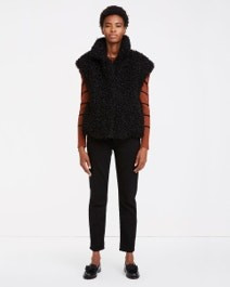 Belted Shearling Vest In Jet Black | 7 For All Mankind