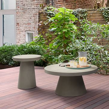 Concrete Outdoor Pedestal Round Side Table & Coffee Table Set | West Elm (US)