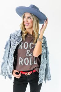 Rock N' Roll Tee In Brown | Southern House Boutique