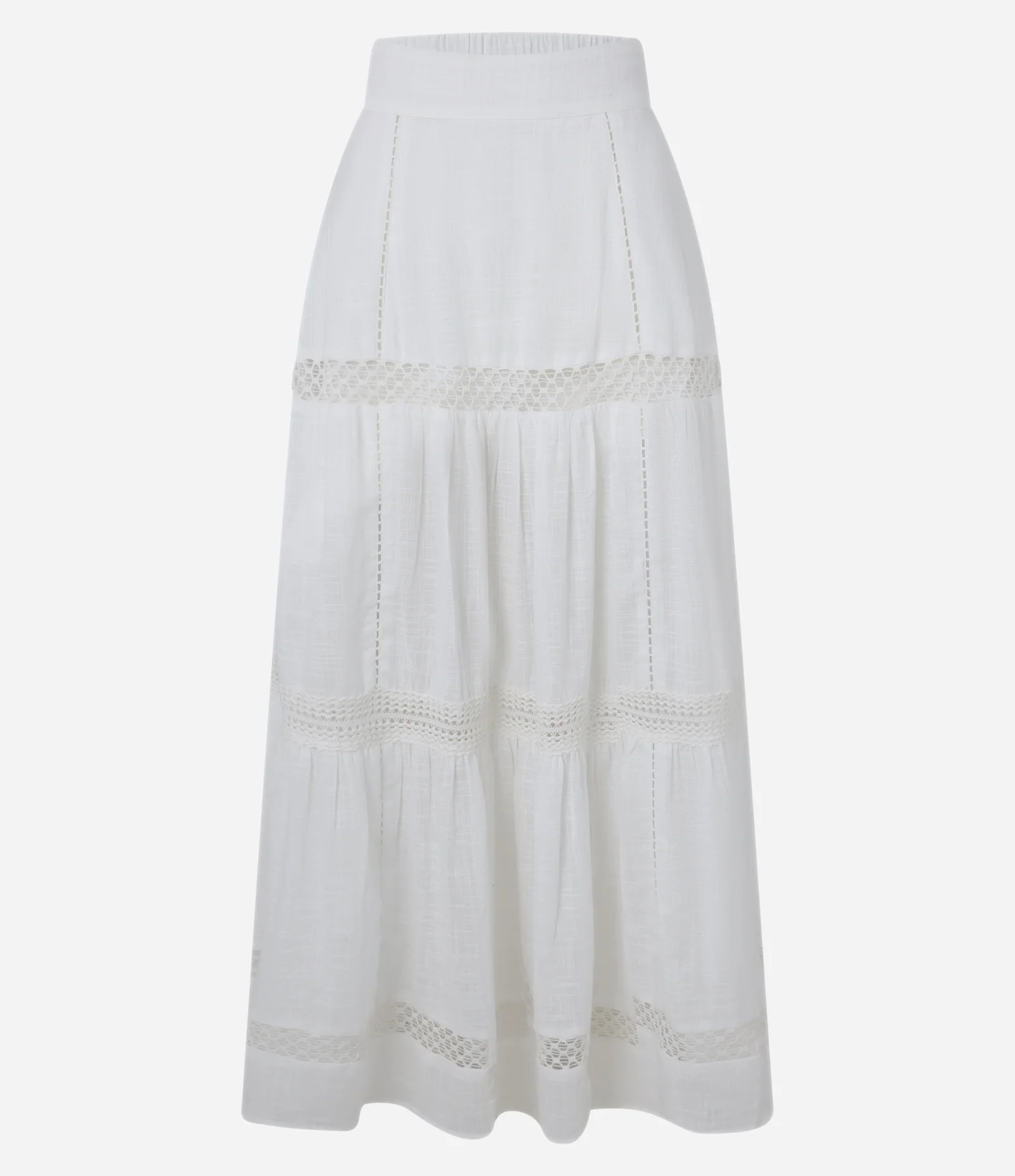 Saia Evasê Midi em Voal com Recorte Franzido e Entremeios Branco - Lojas Renner | Renner (BR)