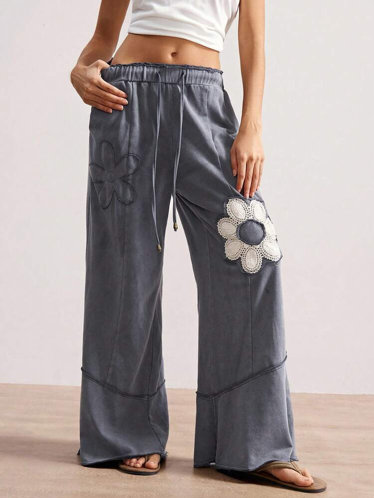 Bohemela Boho Casual Vacation Style Solid Color Knit High Waist Loose Wide Leg Washed Women Pants Boho Pants Wide Leg Summer Pants Cover Up Pants Bohemian Pants Crochet Pants | SHEIN