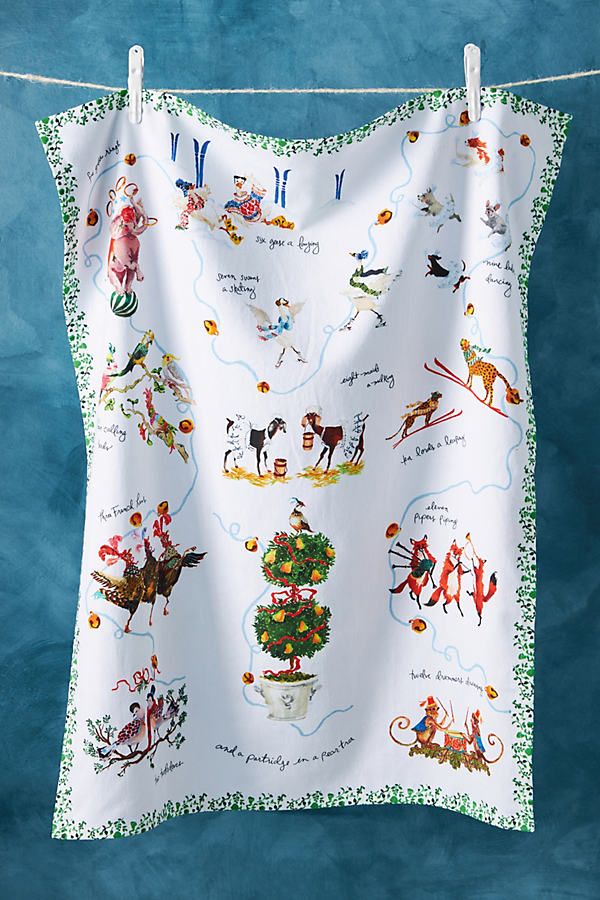 Inslee Fariss Twelve Days of Christmas Menagerie Dish Towel By Inslee Fariss in White Size DISHTOWEL | Anthropologie (US)