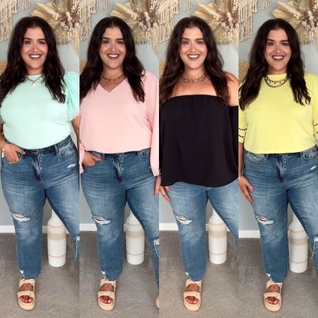 Cute affordable Amazon Summer tops + blouses ☀️🌿⚡️ Wearing a size XXL in all. Come in more colors and under $30! 
Jeans size 14 plus 

#LTKMidsize #LTKStyleTip #LTKFindsUnder50