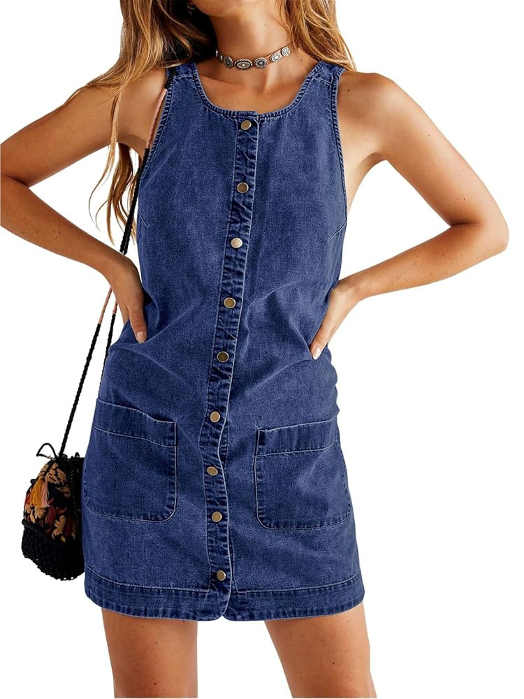 Yousify Womens Casual Sleeveless Denim Overalls Dresses Button Down Summer Jean Mini Dress 2025 T... | Amazon (US)