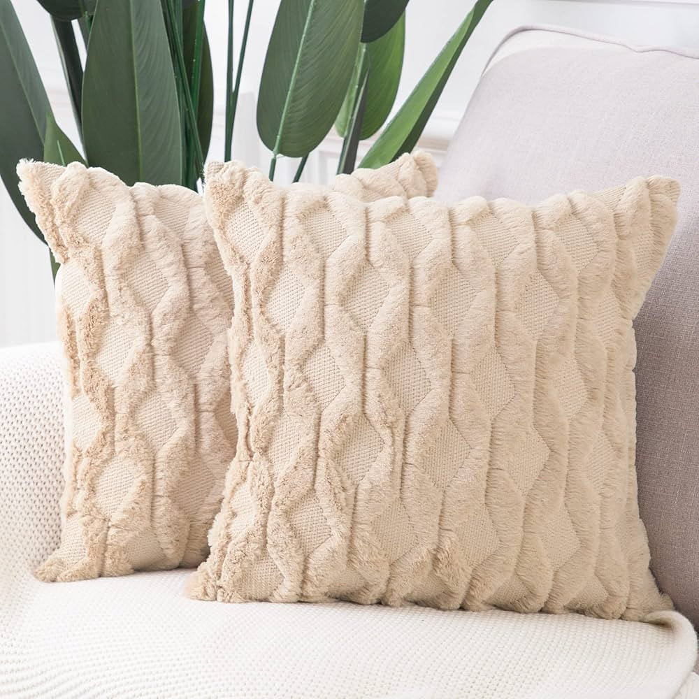 MADIZZ Set of 2 Soft Plush Short Wool Velvet Decorative Throw Pillow Covers 18x18 inch Khaki Squa... | Amazon (US)