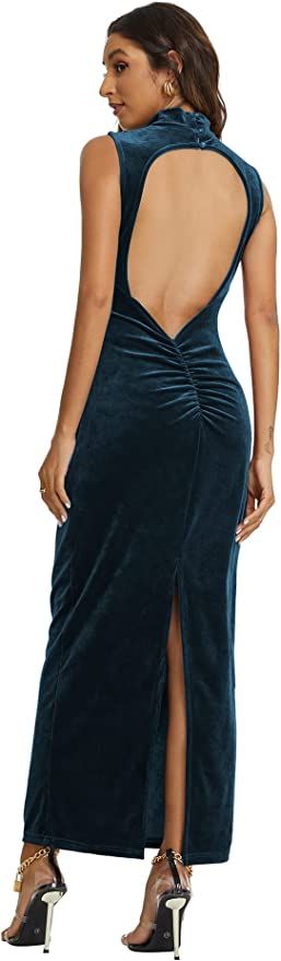 Amazon.com: Capuffy Women's Bodycon Sleeveless Split Evening Maxi Dress Velvet Backless Ruched Co... | Amazon (US)