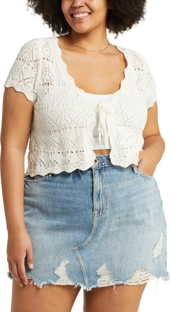 Pointelle Tie Front Short Sleeve Cardigan | Nordstrom
