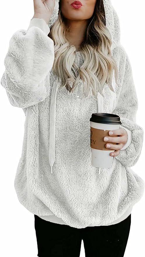 Dokotoo Womens Fuzzy Casual Loose Sweatshirt Hooded with Pockets Outerwear S-XXL | Amazon (US)