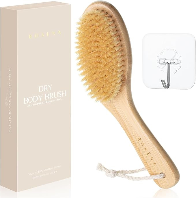 ROSENA Dry Brushing Body Brush with Curved Handle - Dry Brush Natural Boar Bristles, Bamboo, Ergo... | Amazon (US)