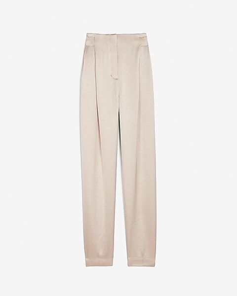 High Waisted Satin Pleated Ankle Jogger Pant | Express