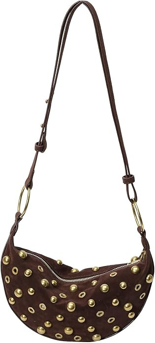 Studded Purse Trendy Studded Handbag Hobo Crescent Bags Y2K Shoulder Bag Suede Purses for Women | Amazon (US)