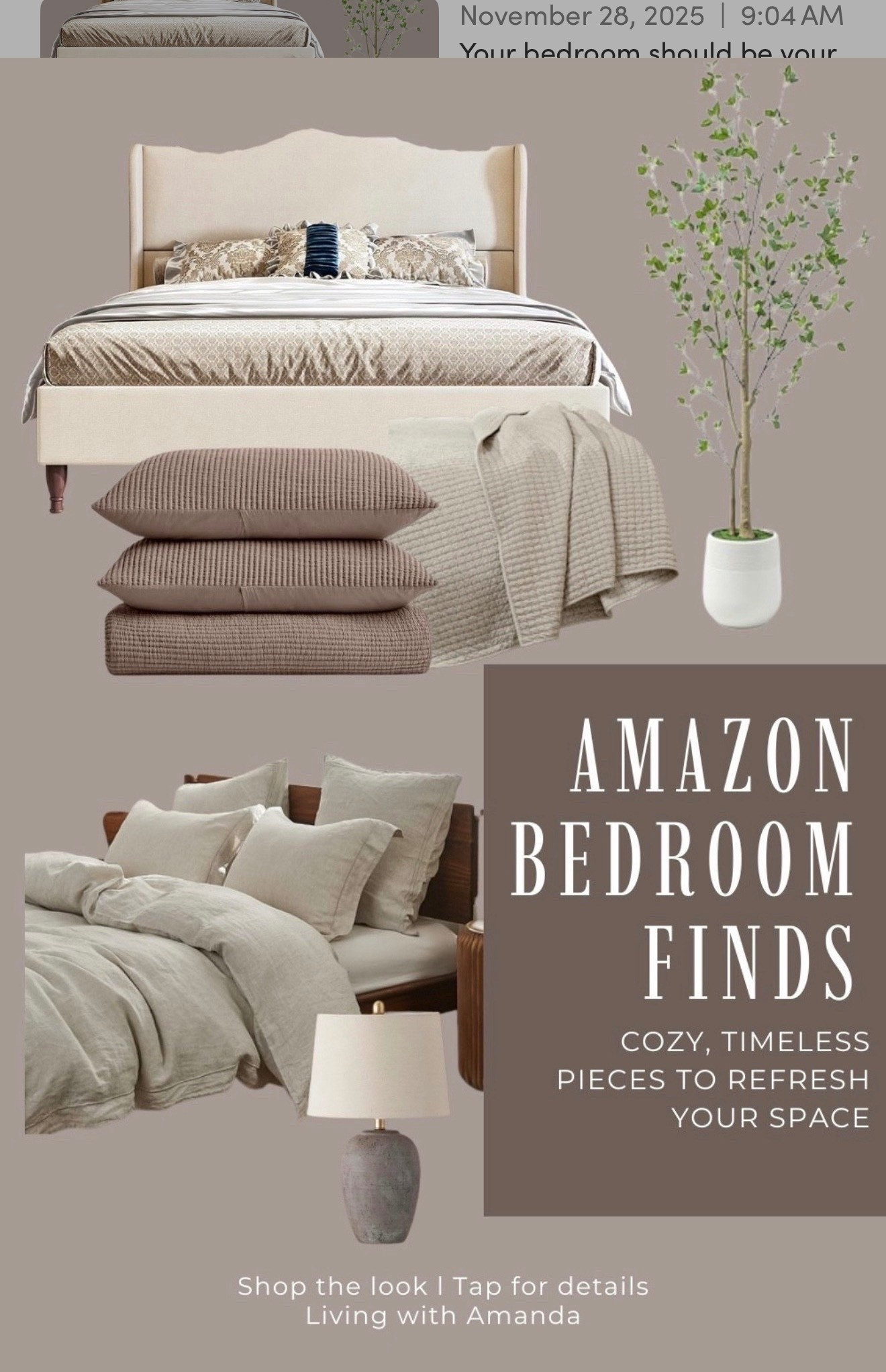 Your bedroom should be your sanctuary ✨. These Amazon finds—from chic bedding and stylish lamps to cozy accents—make it easy to refresh your space in minutes. I’ve handpicked my favorites that combine style, comfort, and budget-friendly prices. Tap to shop and bring these cozy vibes home!

•	Amazon bedroom decor
	•	Affordable bedroom makeover
	•	Cozy home accents
	•	Stylish bedding and lamps
	•	Amazon home finds

#AmazonHome #BedroomDecor #HomeStyling #CozyBedroom #AmazonFavorites #HomeInspo


Comment SHOP below to receive a DM with the link to this post on my LTK ⬇ https://liketk.it/5pTeR #ltkhome #ltksalealert #ltkseasonal

#LTKGiftGuide #LTKHoliday #LTKCyberWeek

#LTKSaleAlert #LTKGiftGuide #LTKHoliday