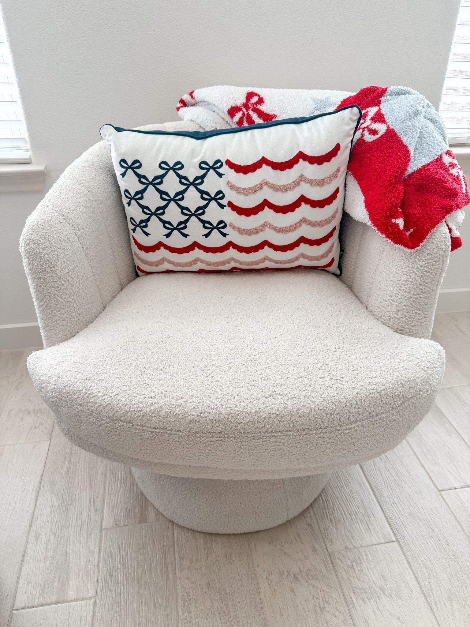 Teddy swivel chair 
Red white and blue home decor
4th of July 

#LTKHome #LTKSaleAlert