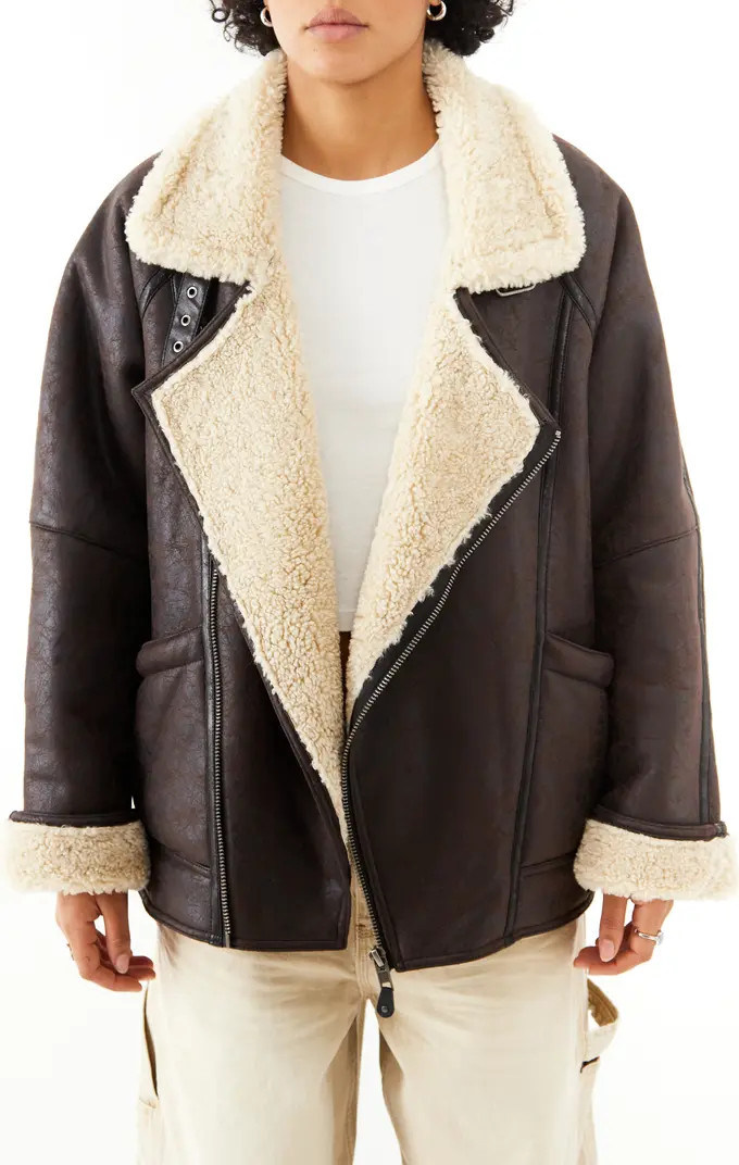 BDG Urban Outfitters Ella Faux Shearling Lined Faux Leather Aviator Jacket | Nordstrom | Nordstrom