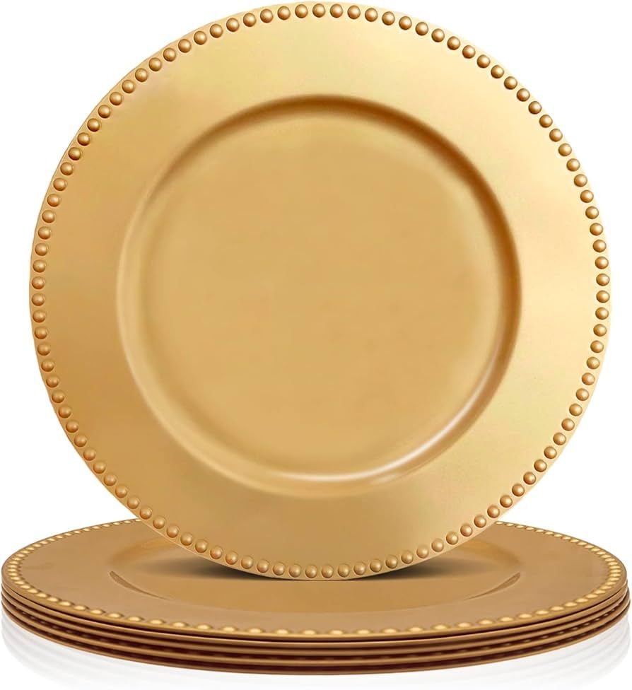 6 Pack Bead Charger Plates, 13 Inch Gold Charger Plates, Plastic Decoration Charger for Dinner Pl... | Amazon (US)